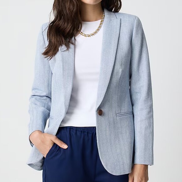 J. Crew Herringbone One-Button Blazer Light Blue Size 10 NWT - Picture 1 of 15